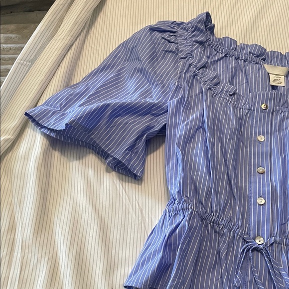 H&M Striped Blue Ruffle Blouse - Picture 4 of 7